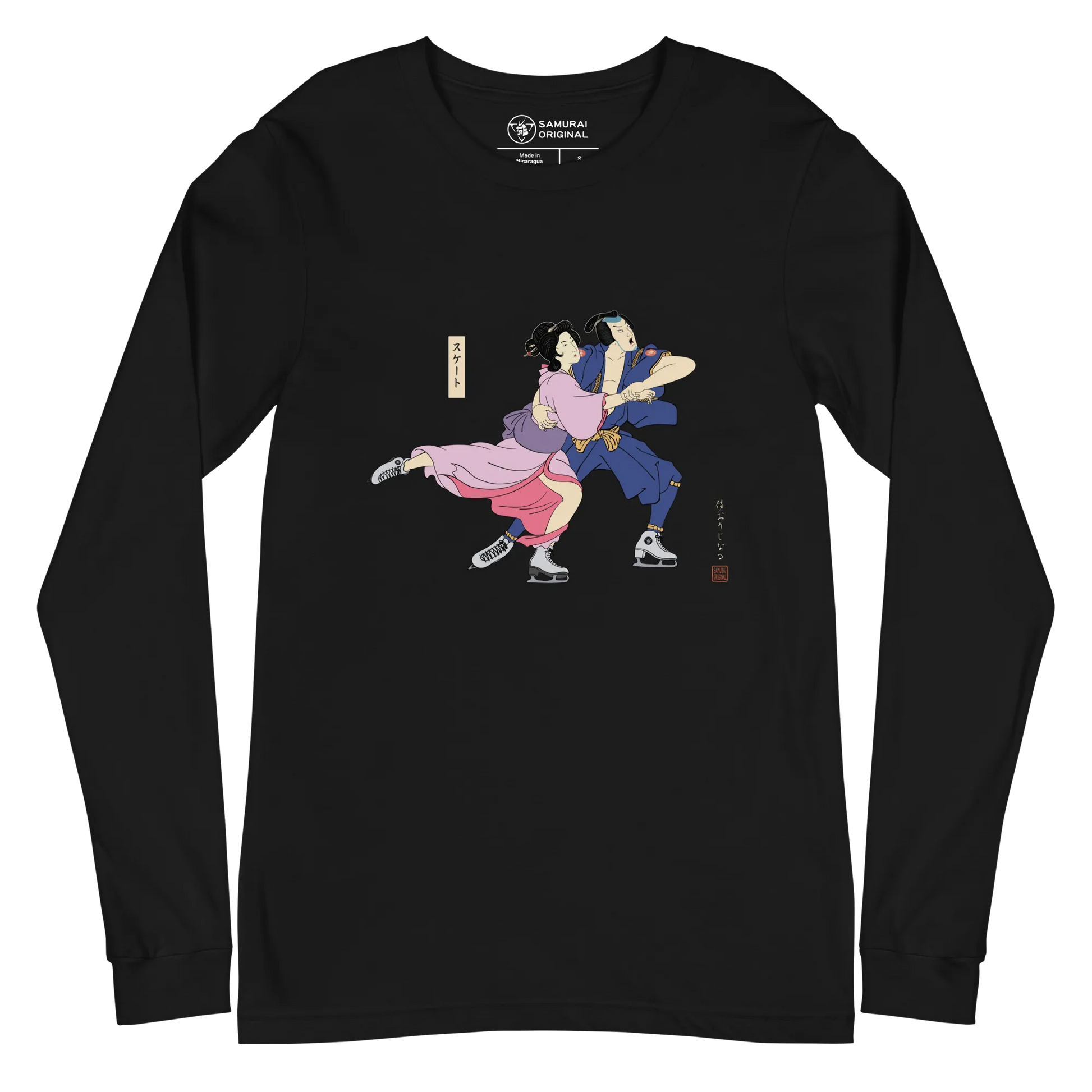 Samurai & Geisha Figure Skating Japanese Ukiyo-e Unisex Long Sleeve Tee - Samurai Original