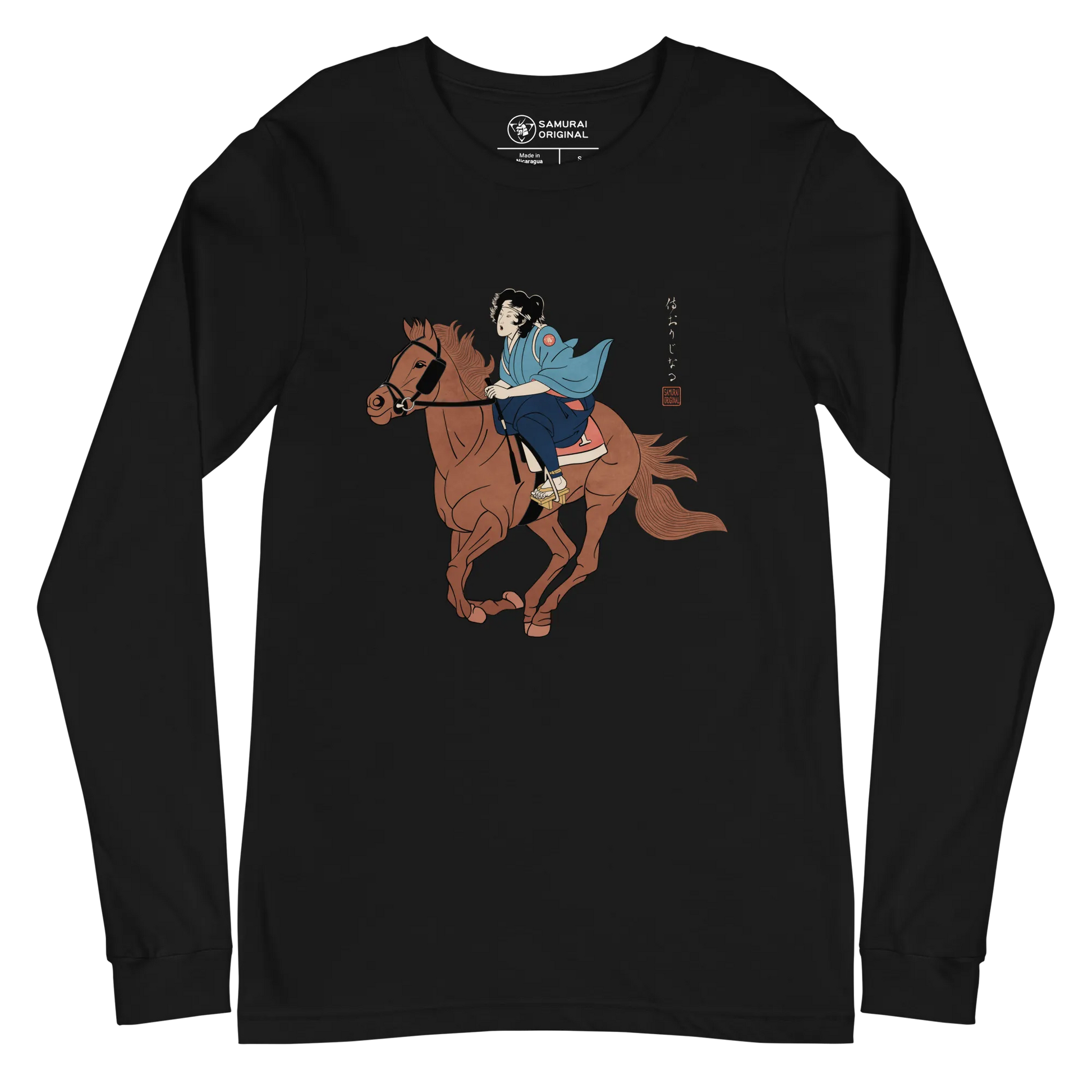 Onna Bugeisha Riding Horse Japanese Ukiyo-e Unisex Long Sleeve Tee - Samurai Original