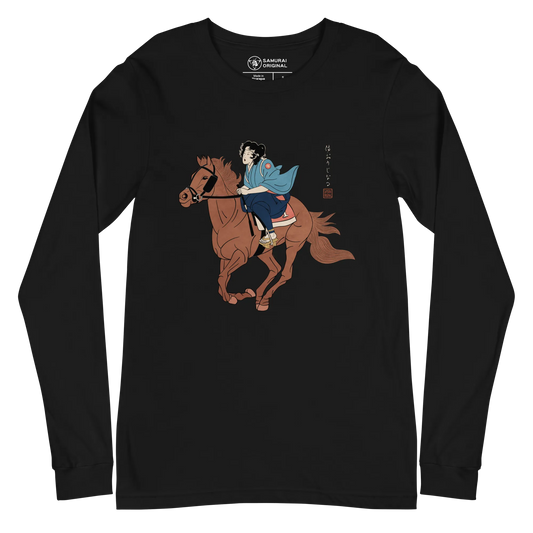 Onna Bugeisha Riding Horse Japanese Ukiyo-e Unisex Long Sleeve Tee - Samurai Original