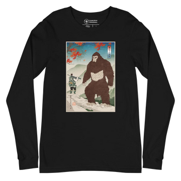 Samurai Hunts Sasquatch Japanese Ukiyo-e Unisex Long Sleeve Tee - Black / S