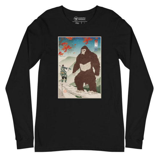 Samurai Hunts Sasquatch Japanese Ukiyo-e Unisex Long Sleeve Tee - Black / S