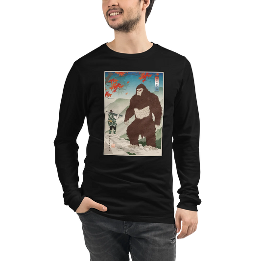 Samurai Hunts Sasquatch Japanese Ukiyo-e Unisex Long Sleeve Tee -