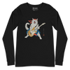 Cat Playing Guitar Japanese Ukiyo-e Unisex Long Sleeve Tee - Black / S