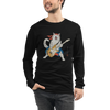 Cat Playing Guitar Japanese Ukiyo-e Unisex Long Sleeve Tee -