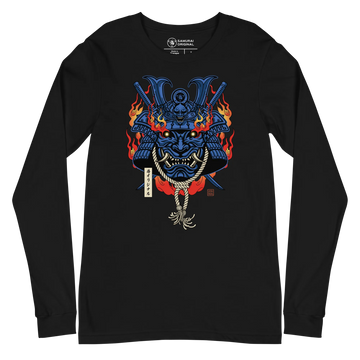 Samurai Mask with Fiery Eyes Ukiyo-e Unisex Long Sleeve Tee