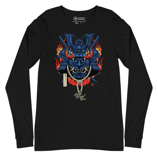 Samurai Mask with Fiery Eyes Ukiyo-e Unisex Long Sleeve Tee