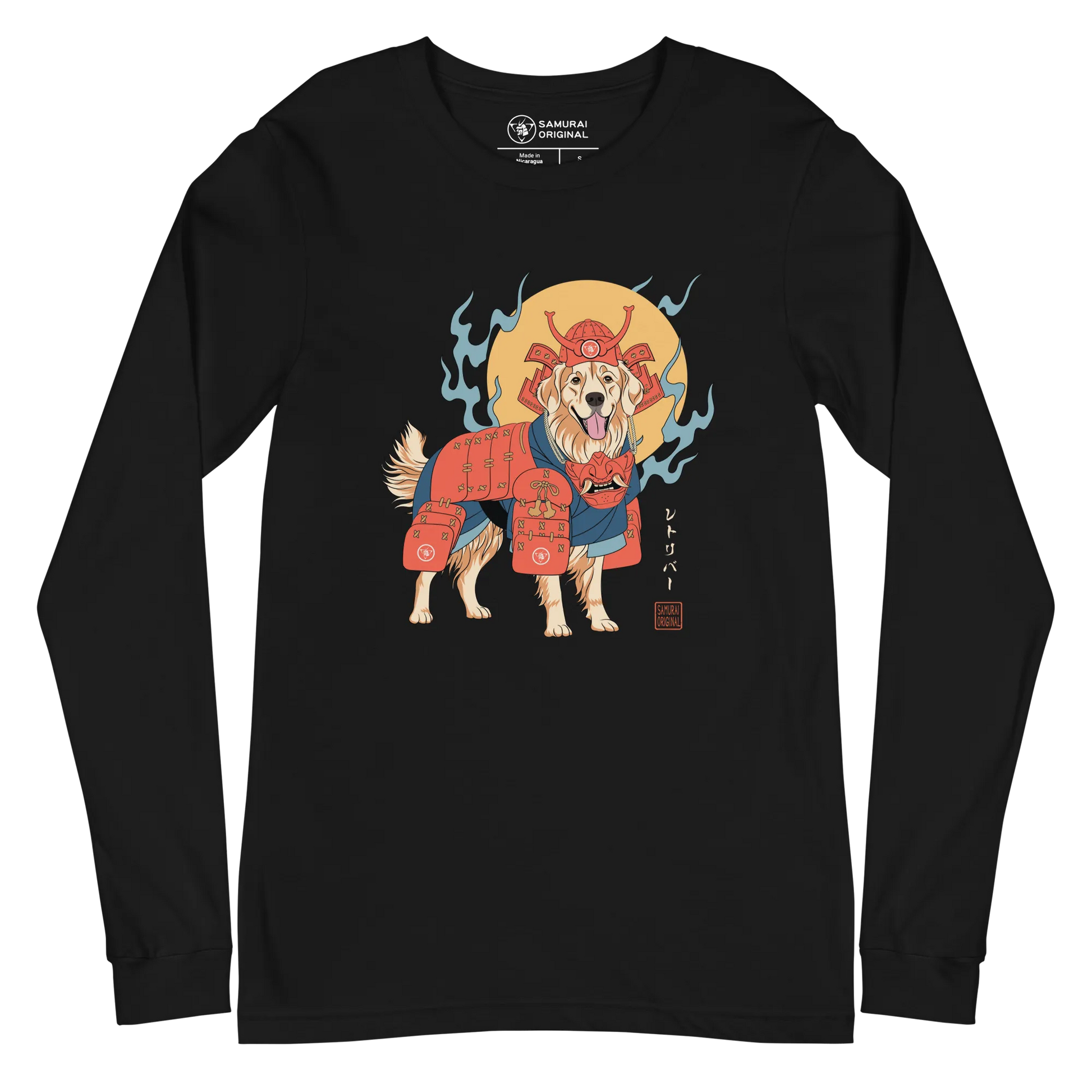 Golden Retriever Japanese Ukiyo-e Unisex Long Sleeve Tee - Black / S