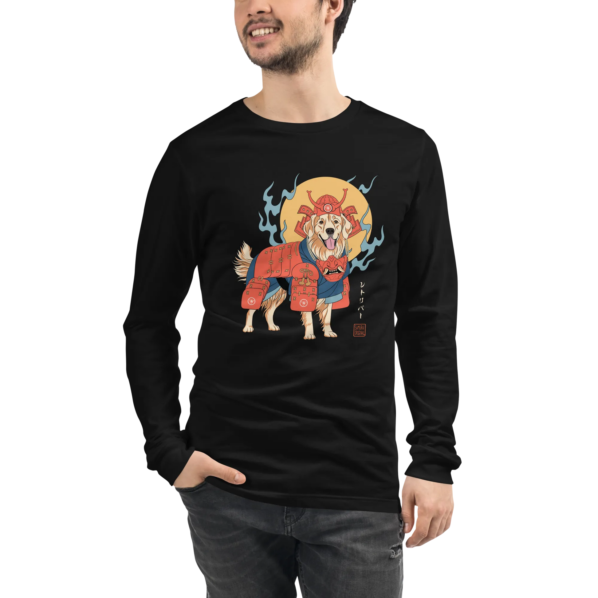 Golden Retriever Japanese Ukiyo-e Unisex Long Sleeve Tee -