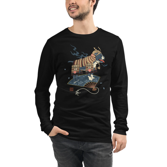 Samurai Bulldog Japanese Ukiyo-e Unisex Long Sleeve Tee - Samurai Original