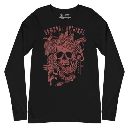 Dragon and Skull Japanese Ukiyo-e Unisex Long Sleeve Tee - Black / S