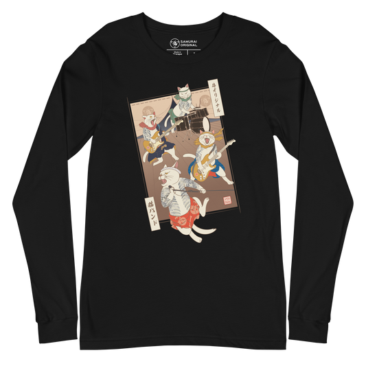 Cat Band Music Japan Ukiyo-e Unisex Long Sleeve Tee - Black / S