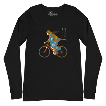 Onna Musha Riding Bicycle Japanese Ukiyo-e Unisex Long Sleeve Tee - Samurai Original