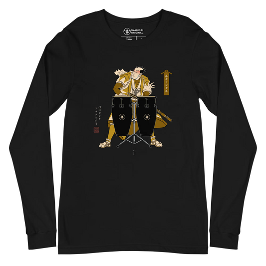 Samurai Playing the Conga Drums Ukiyo-e Unisex Long Sleeve Tee