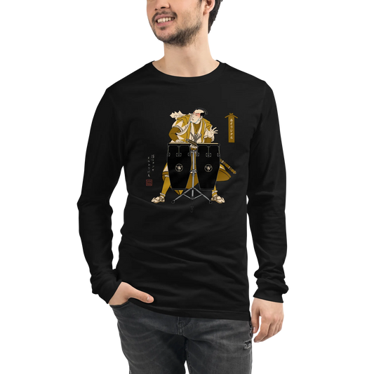 Samurai Playing the Conga Drums Ukiyo-e Unisex Long Sleeve Tee