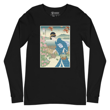 Geisha Gardening Japanese Ukiyo-e Unisex Long Sleeve Tee 3 - Black / S