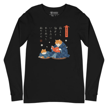 Cat Reading Books Japanese Ukiyo-e Unisex Long Sleeve Tee 2 - Black / S