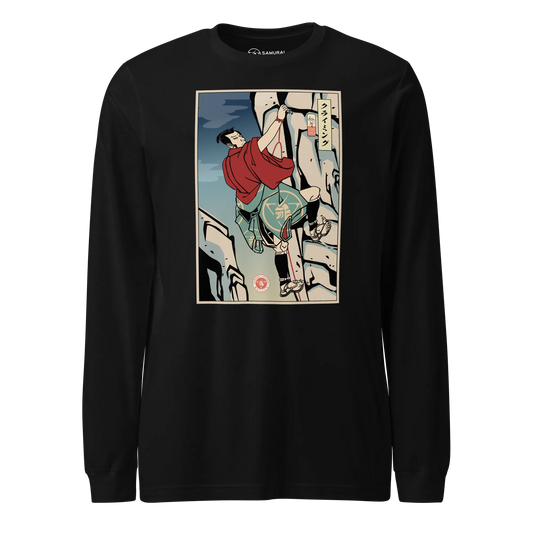 Samurai Rock Climbing Extreme Sport Ukiyo-e Unisex Long Sleeve Tee