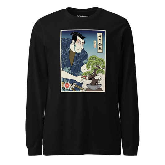 Samurai and Bonsai Tree Ukiyo-e Unisex Long Sleeve Tee