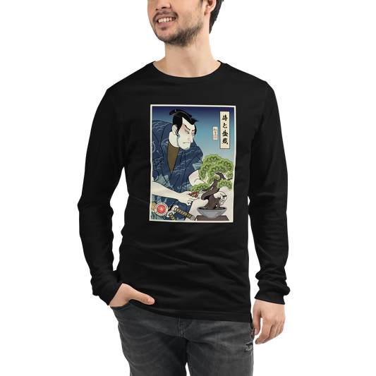 Samurai and Bonsai Tree Ukiyo-e Unisex Long Sleeve Tee