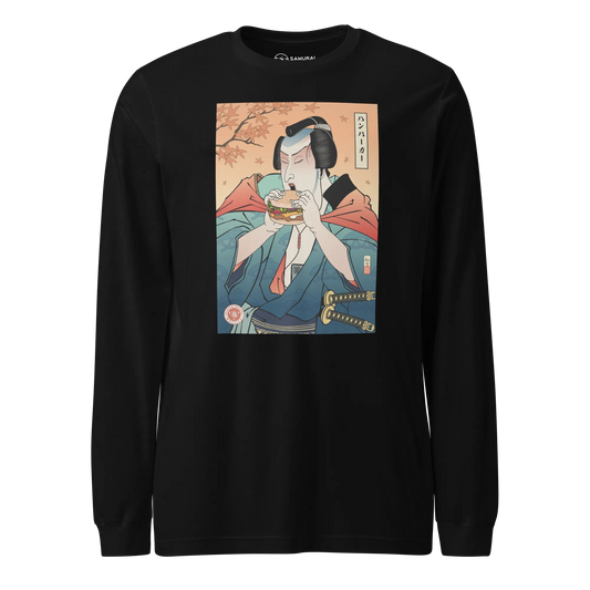 Samurai & Burger Fast Food Japanese Ukiyo-e Unisex Long Sleeve Tee