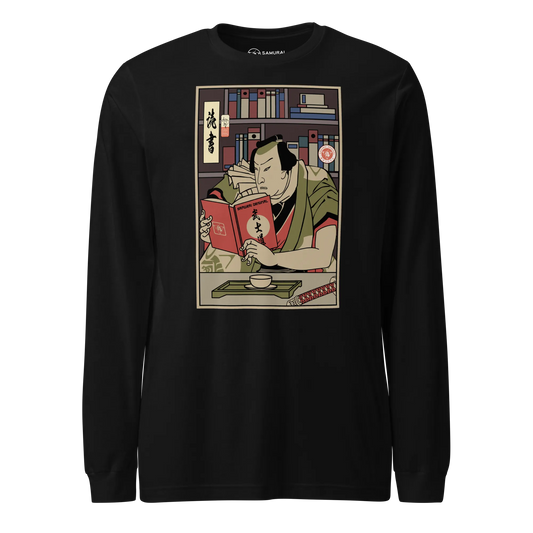 Samurai Reading Books Library Ukiyo-e Unisex Long Sleeve Tee