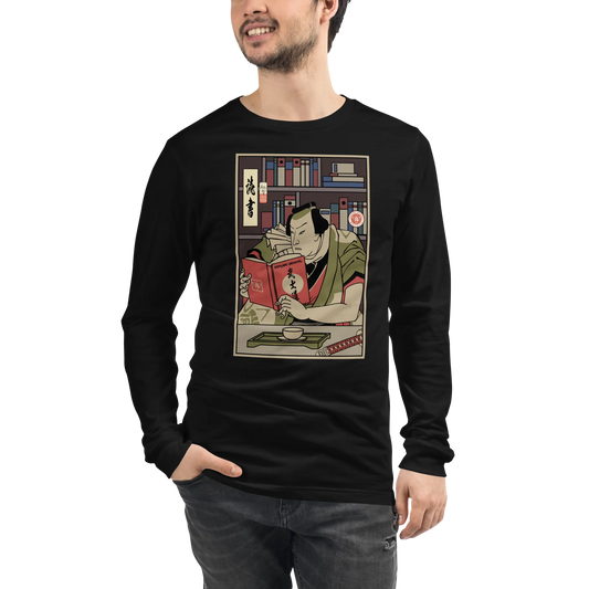 Samurai Reading Books Library Ukiyo-e Unisex Long Sleeve Tee