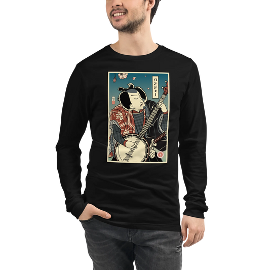 Samurai Banjo Player Music Ukiyo-e Unisex Long Sleeve Tee