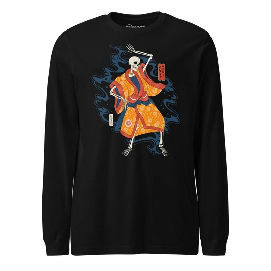 Halloween Dancing Skeletons Ukiyo-e Unisex Long Sleeve Tee