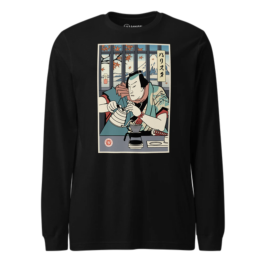 Samurai Barista Coffee Ukiyo-e Unisex Long Sleeve Tee