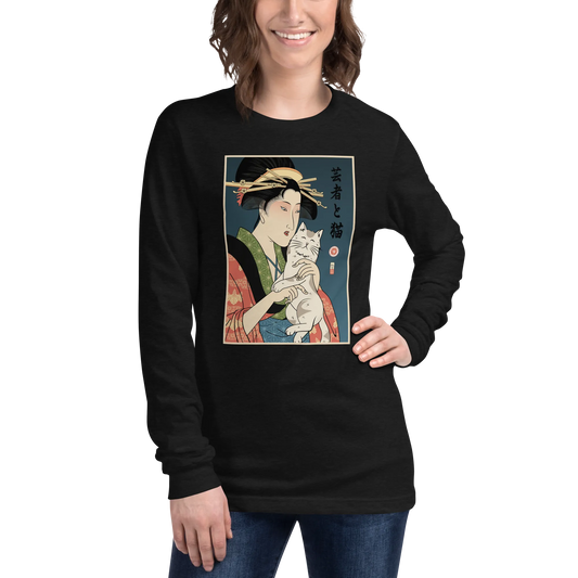 Geisha and Cat 1 Ukiyo-e Unisex Long Sleeve Tee