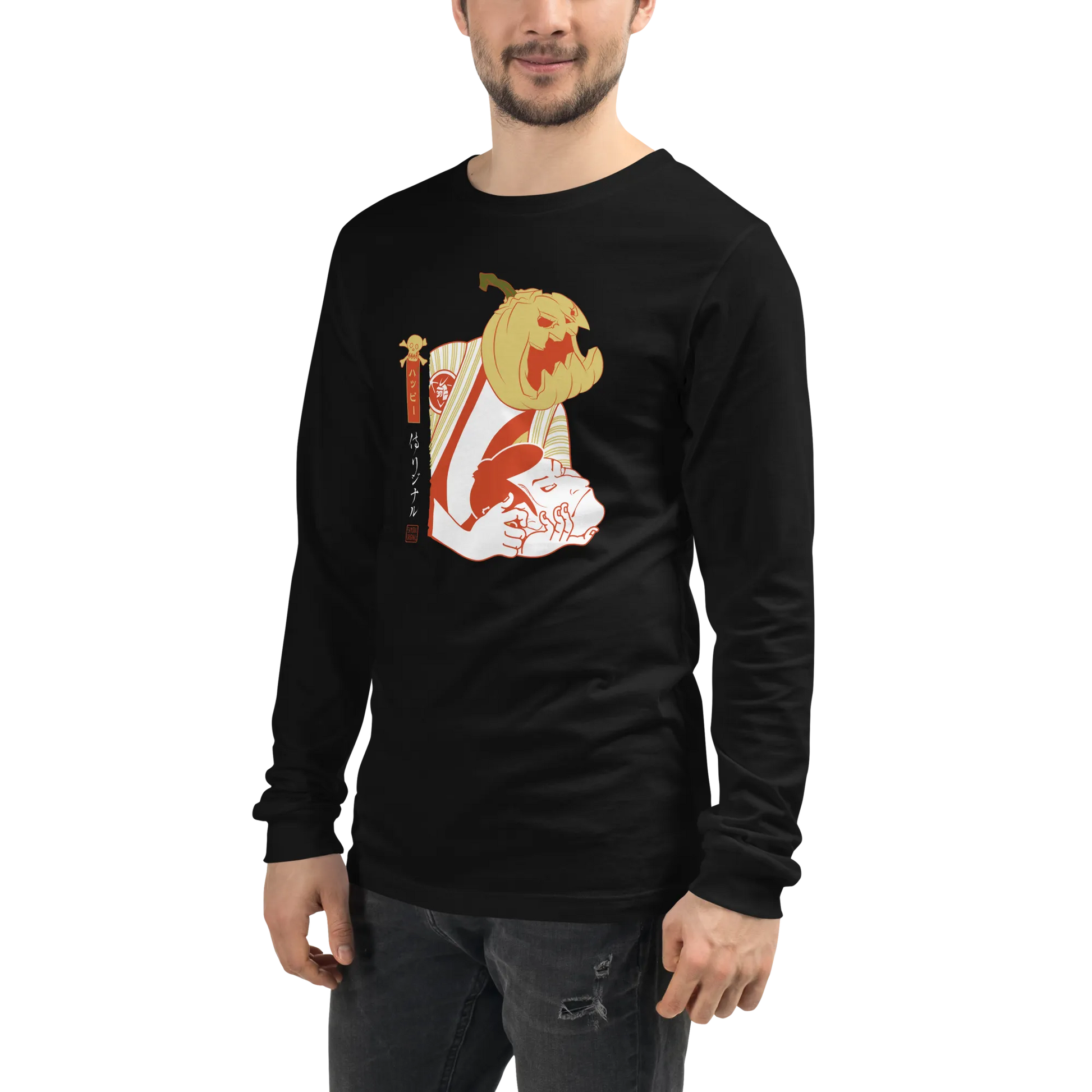 Halloween Pumpkin Japanese Ukiyo-e Unisex Long Sleeve Tee -