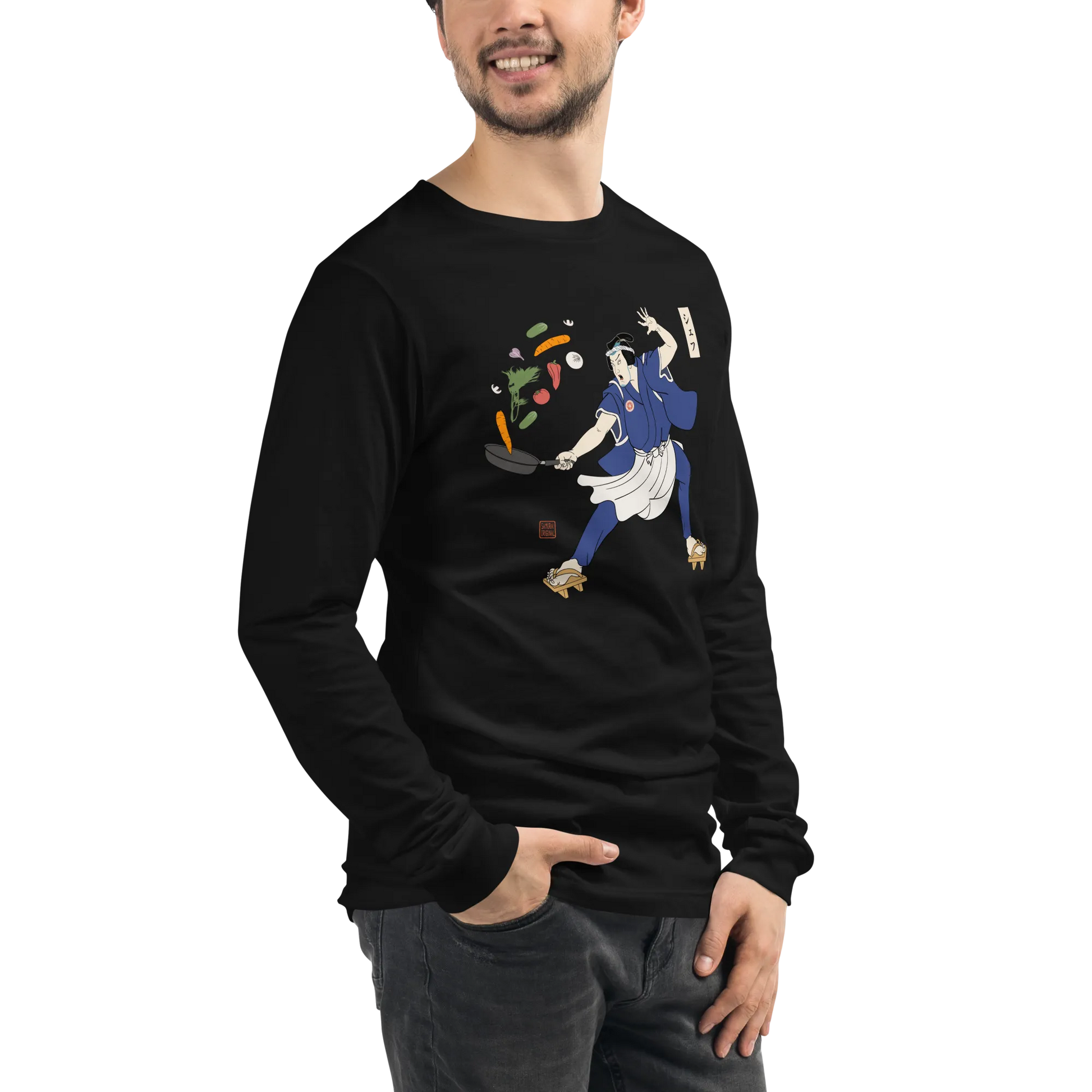 Samurai Chef Japanese Ukiyo-e Unisex Long Sleeve Tee - Samurai Original