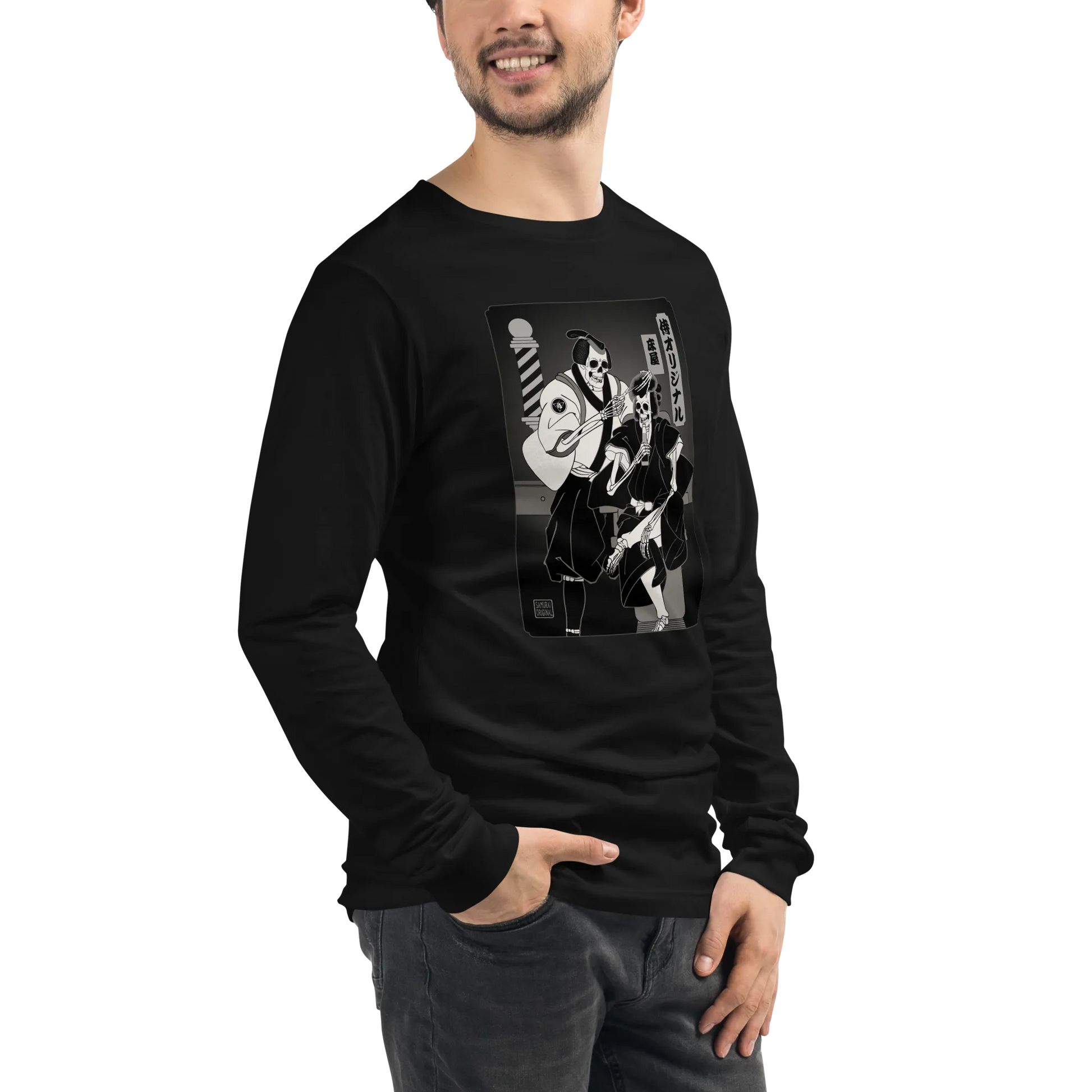 Samurai Barber Japanese Ukiyo-e Unisex Long Sleeve Tee - Samurai Original