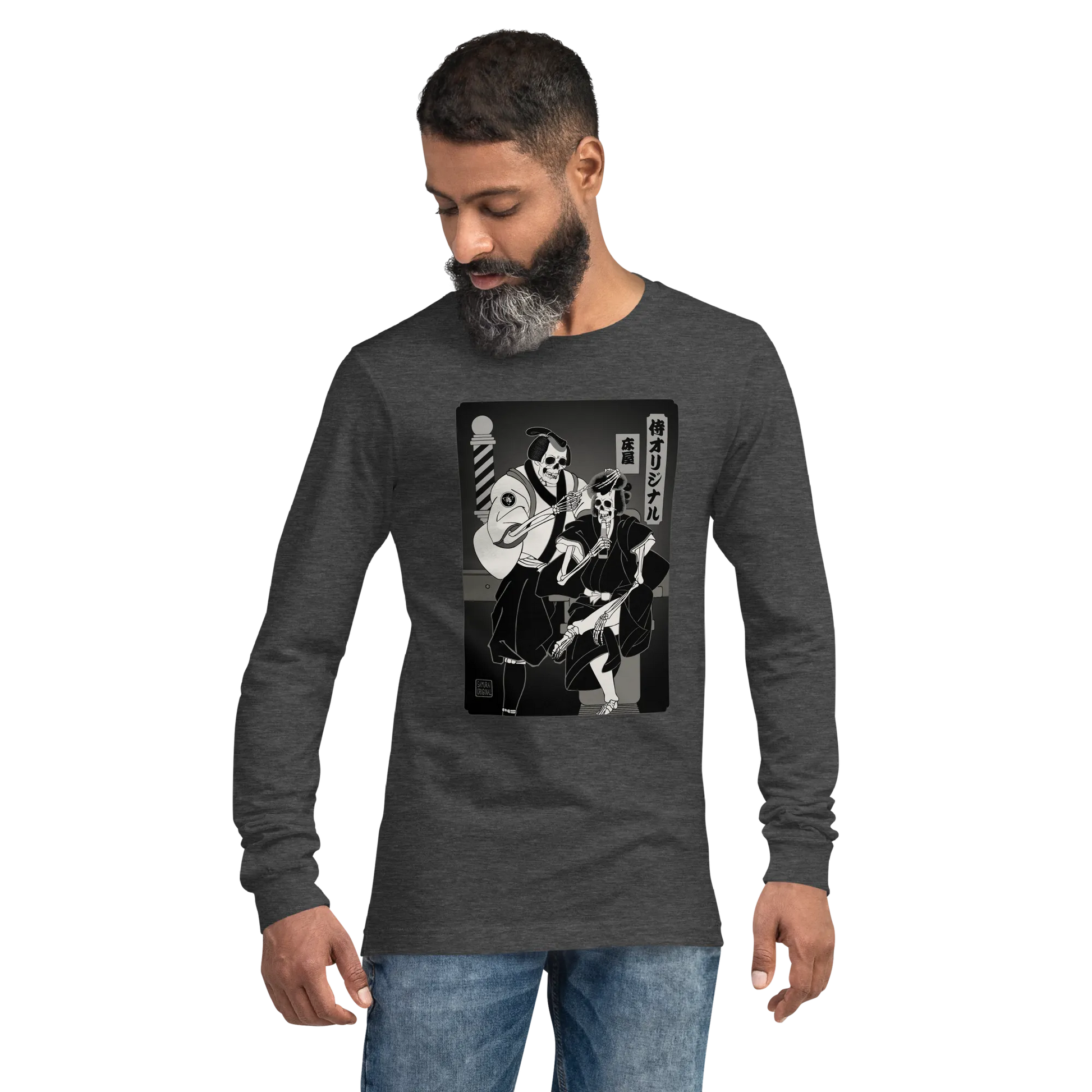 Samurai Barber Japanese Ukiyo-e Unisex Long Sleeve Tee - Samurai Original