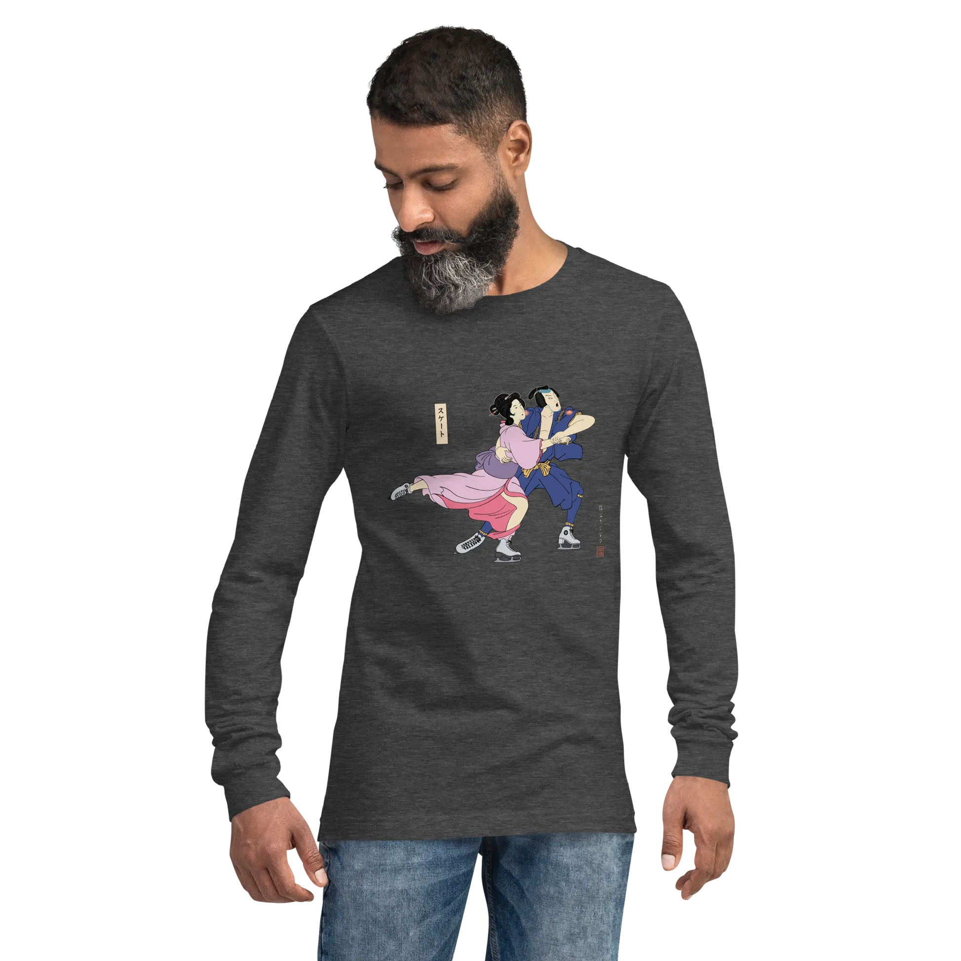 Samurai & Geisha Figure Skating Japanese Ukiyo-e Unisex Long Sleeve Tee - Samurai Original