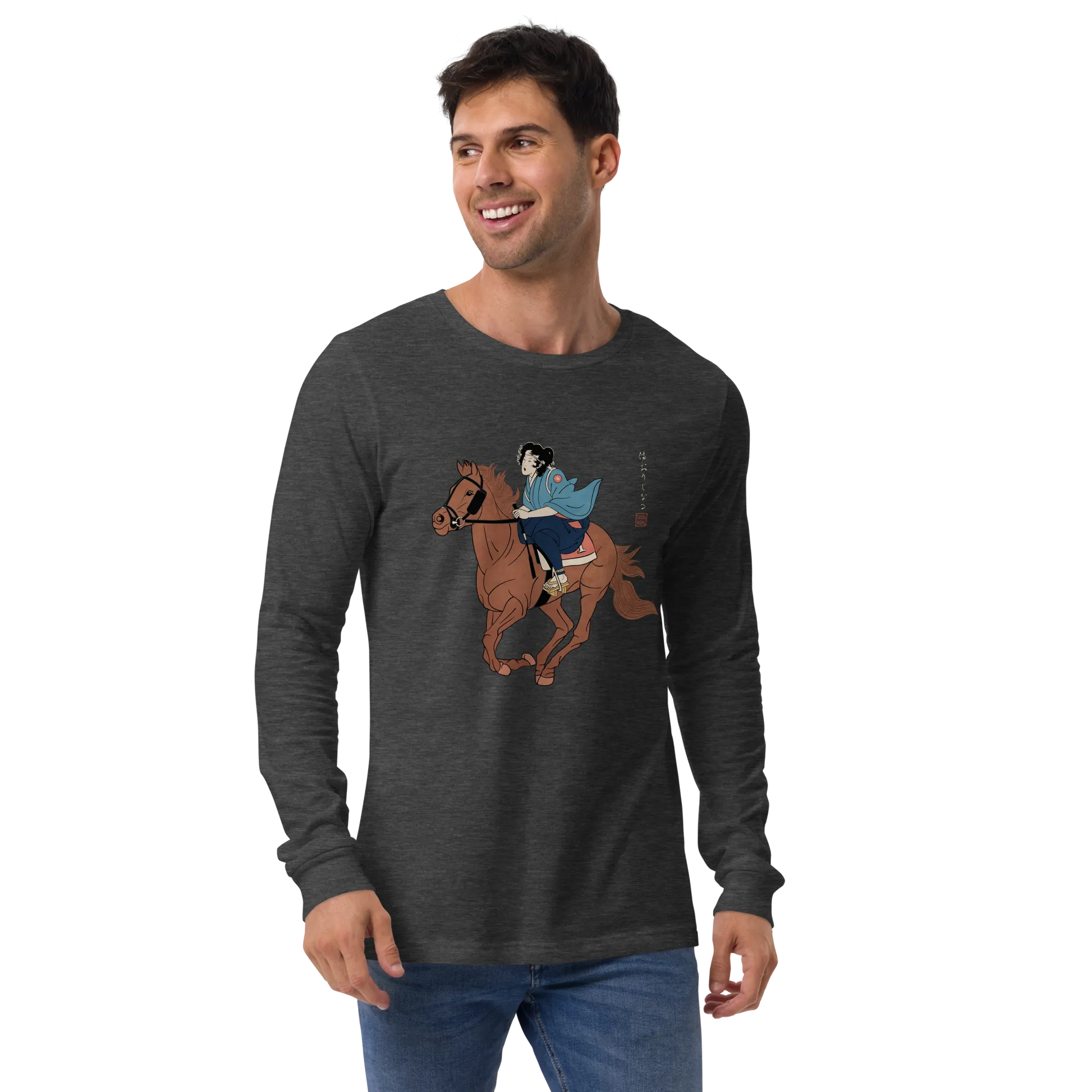 Onna Bugeisha Riding Horse Japanese Ukiyo-e Unisex Long Sleeve Tee - Samurai Original