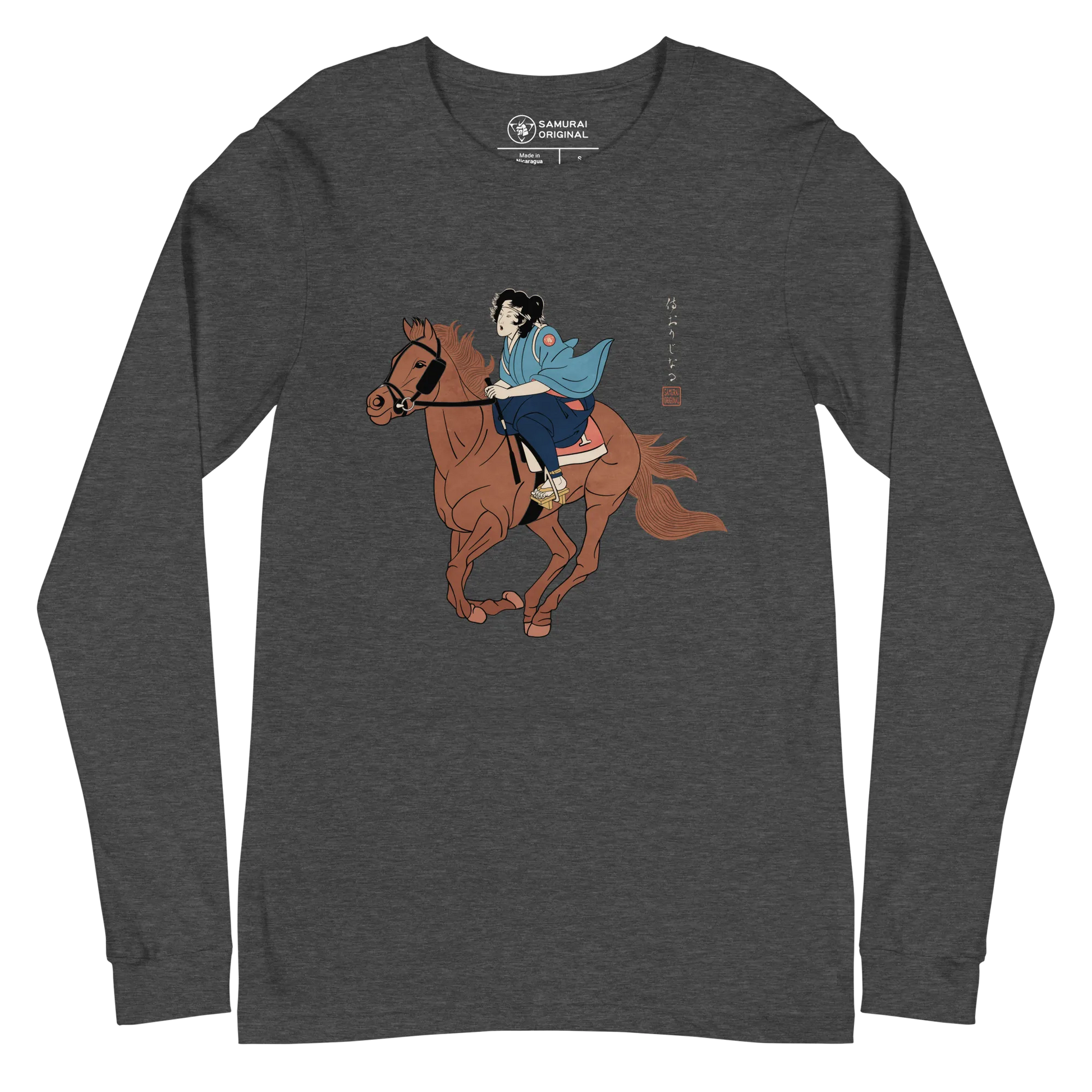 Onna Bugeisha Riding Horse Japanese Ukiyo-e Unisex Long Sleeve Tee - Samurai Original