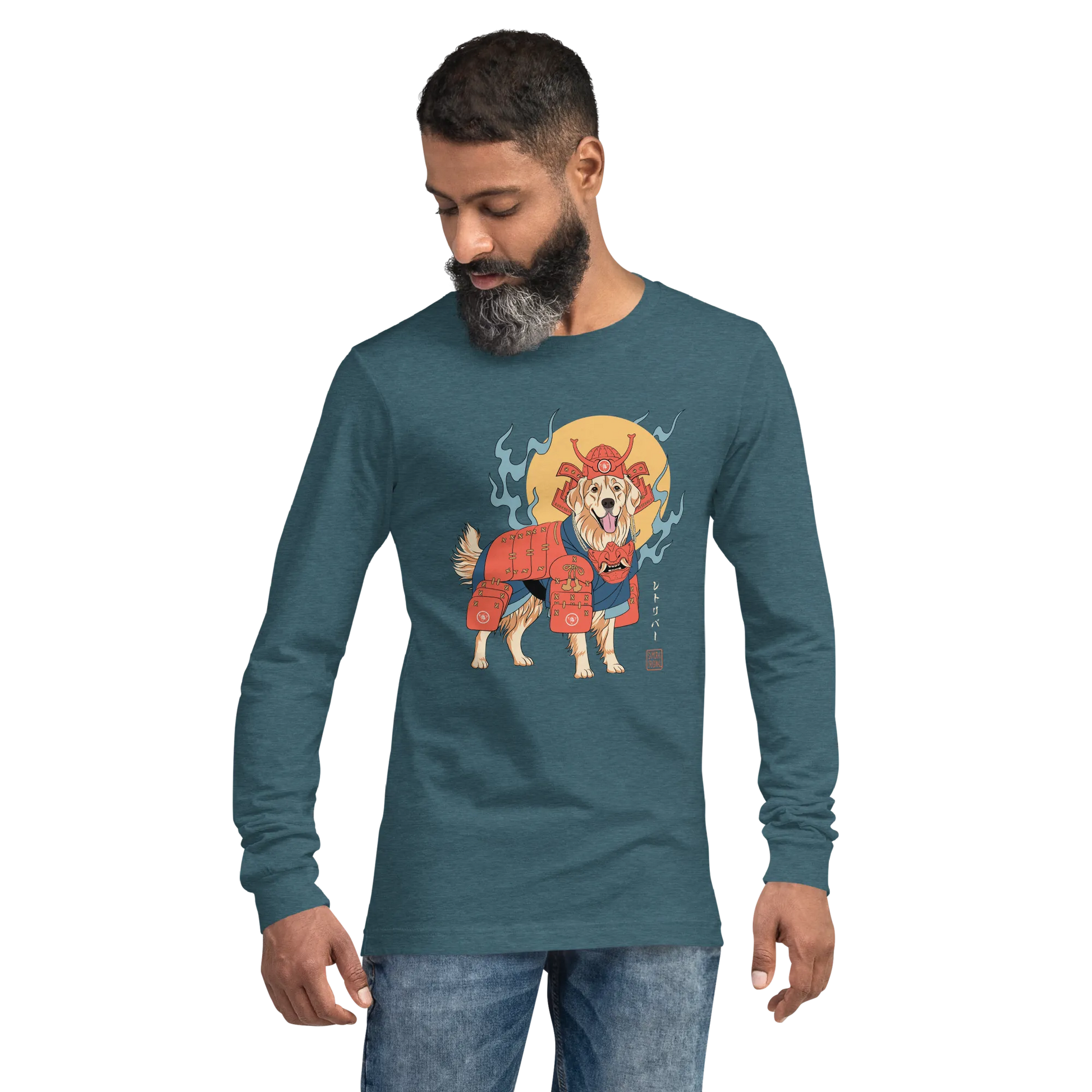 Golden Retriever Japanese Ukiyo-e Unisex Long Sleeve Tee -