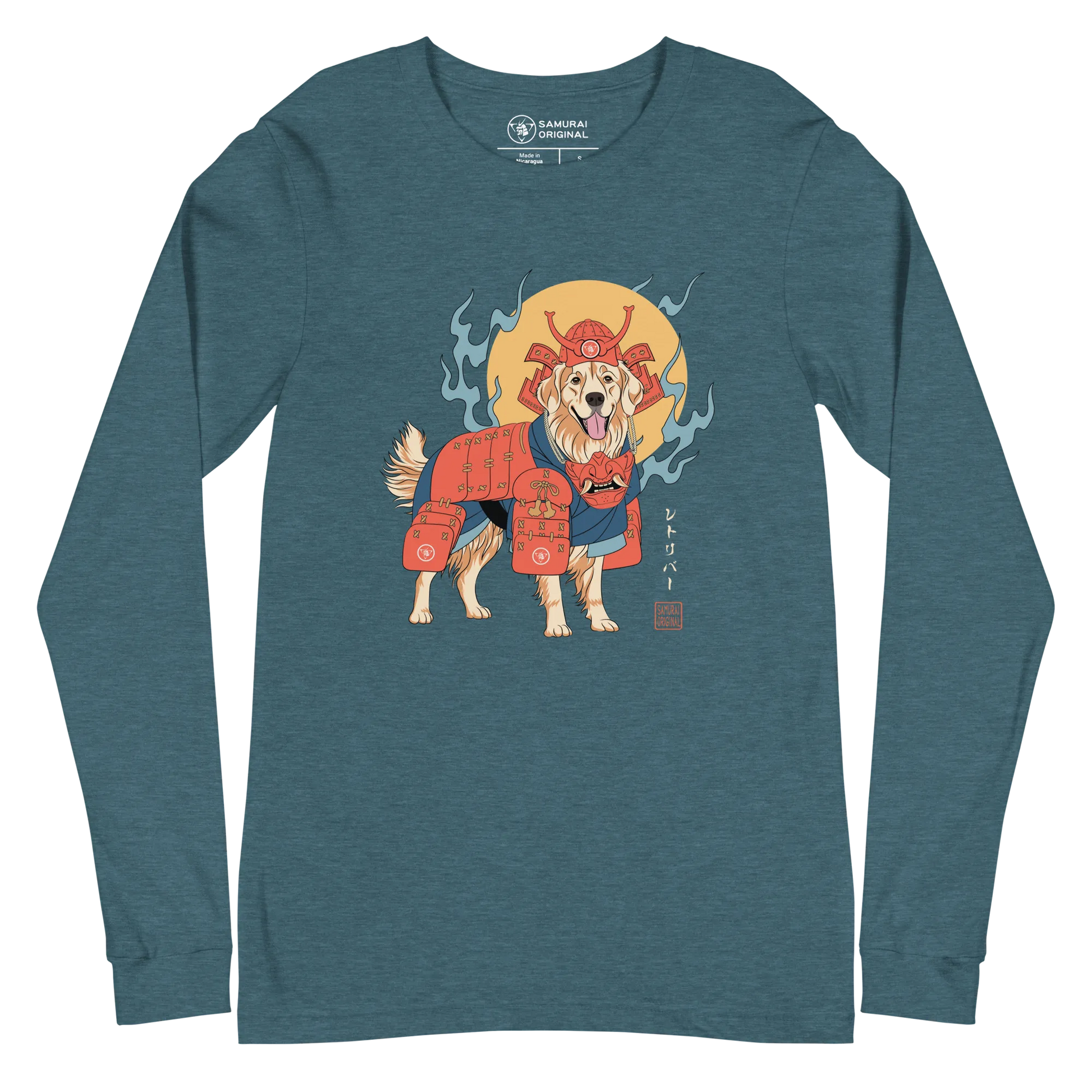 Golden Retriever Japanese Ukiyo-e Unisex Long Sleeve Tee - Heather Deep Teal / S