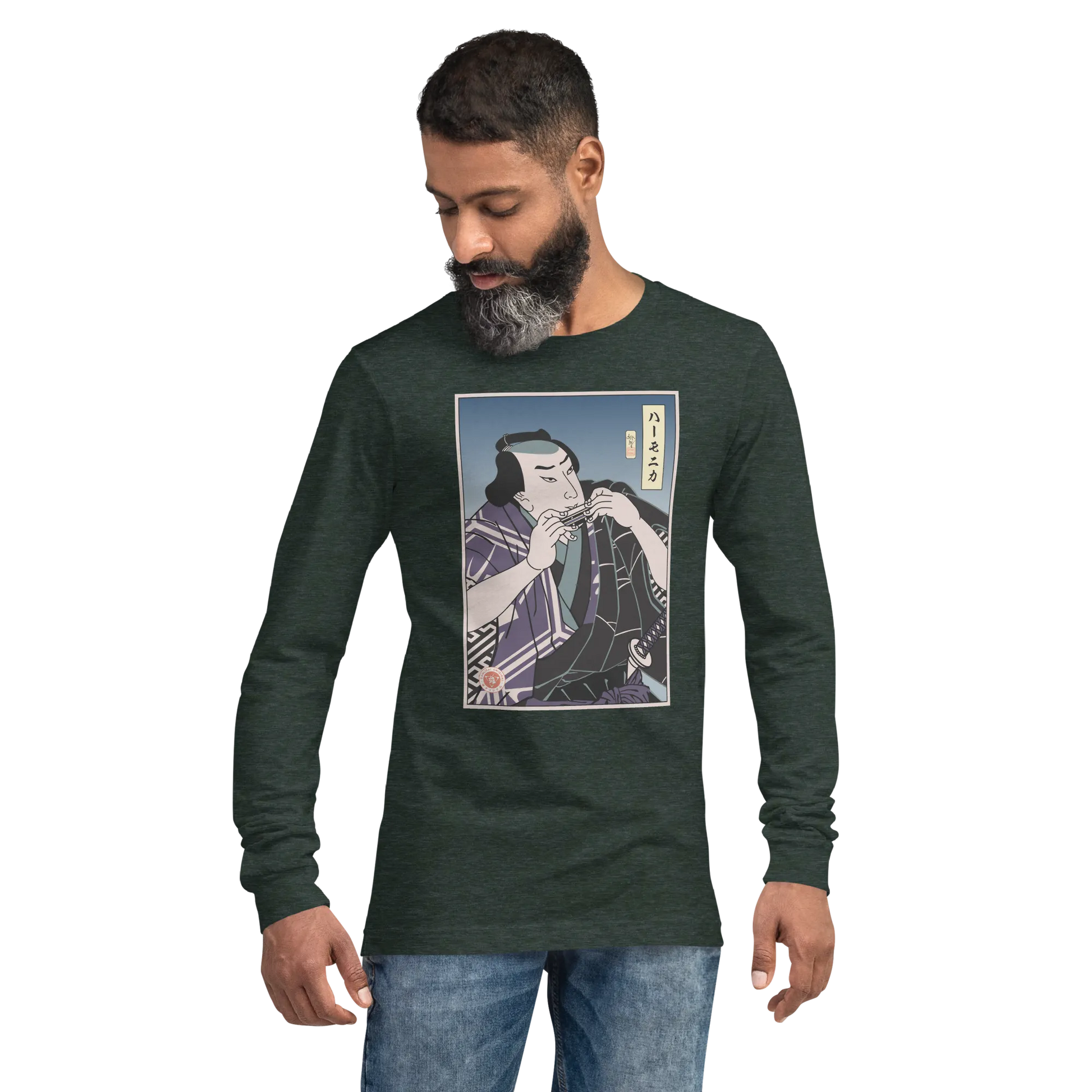 Samurai Harmonica Player Music Ukiyo-e Unisex Long Sleeve Tee -