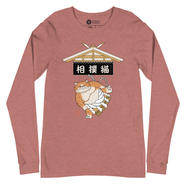 Cat Sumo Japanese Ukiyo-e Unisex Long Sleeve Tee - Heather Mauve / S