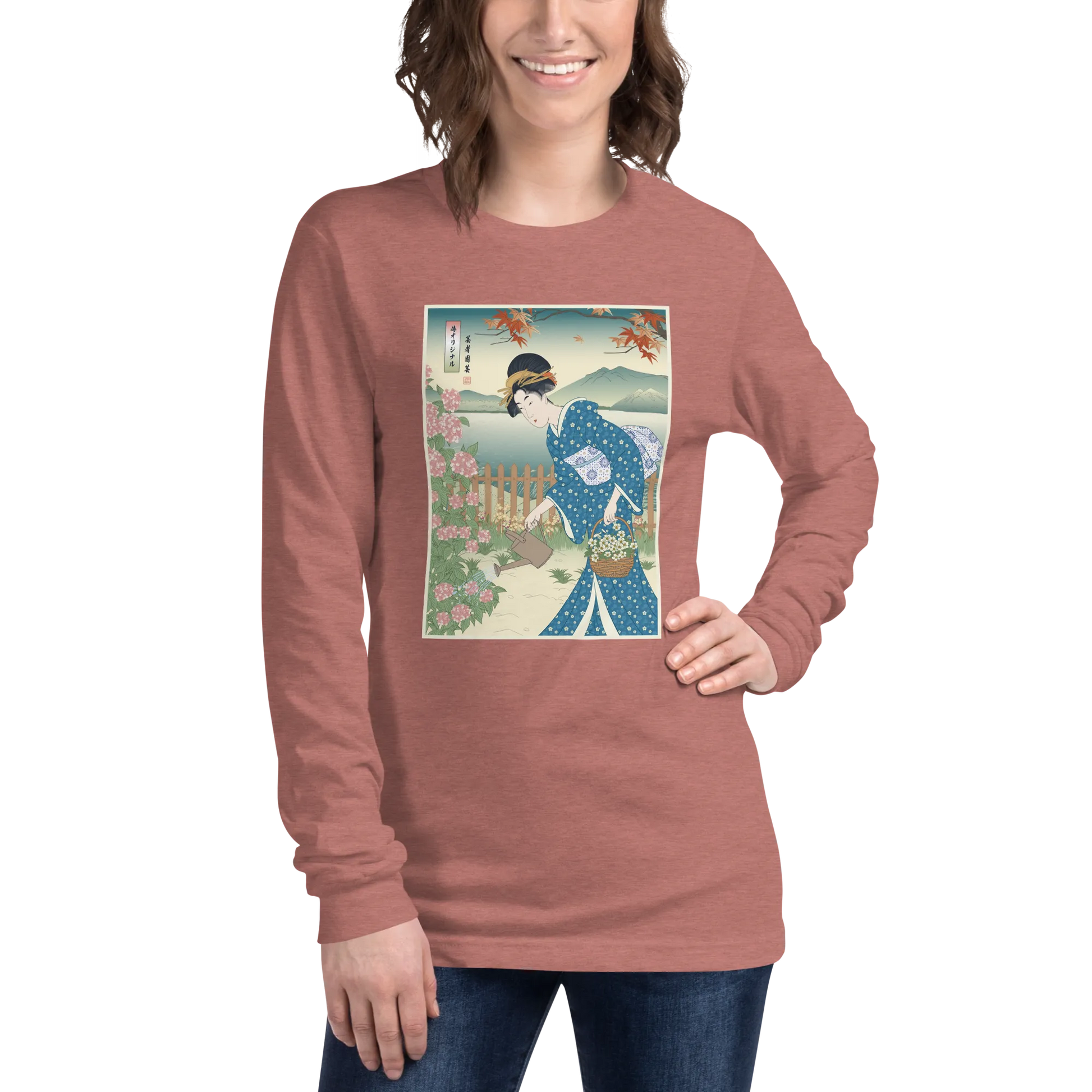 Geisha Gardening Japanese Ukiyo-e Unisex Long Sleeve Tee 3 -