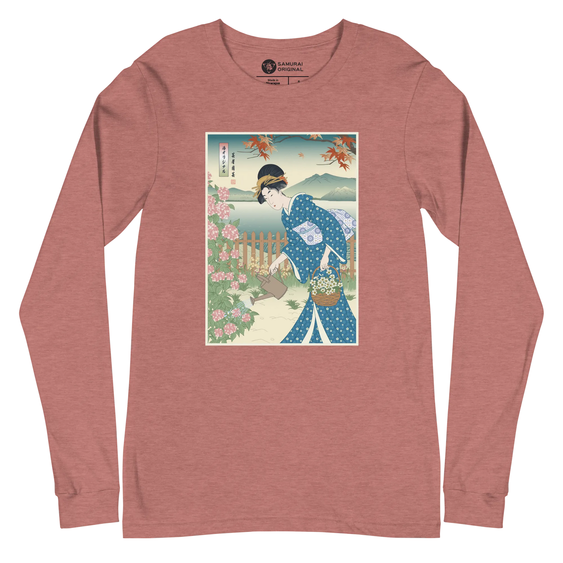 Geisha Gardening Japanese Ukiyo-e Unisex Long Sleeve Tee 3 - Heather Mauve / S