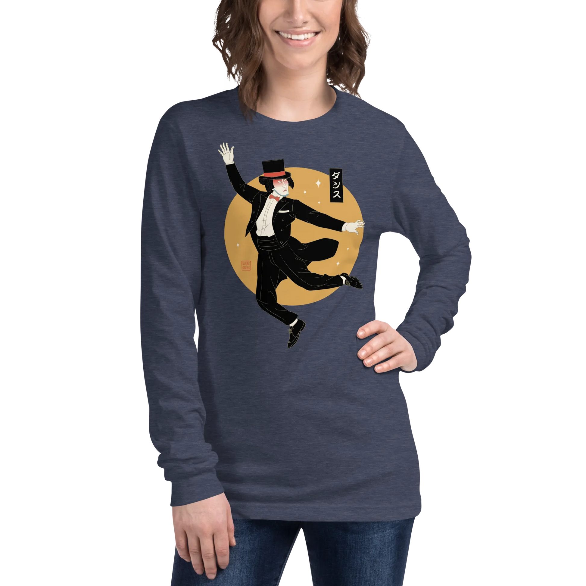 Samurai Dancing ukiyo-e Japanese Unisex Long Sleeve Tee - Samurai Original