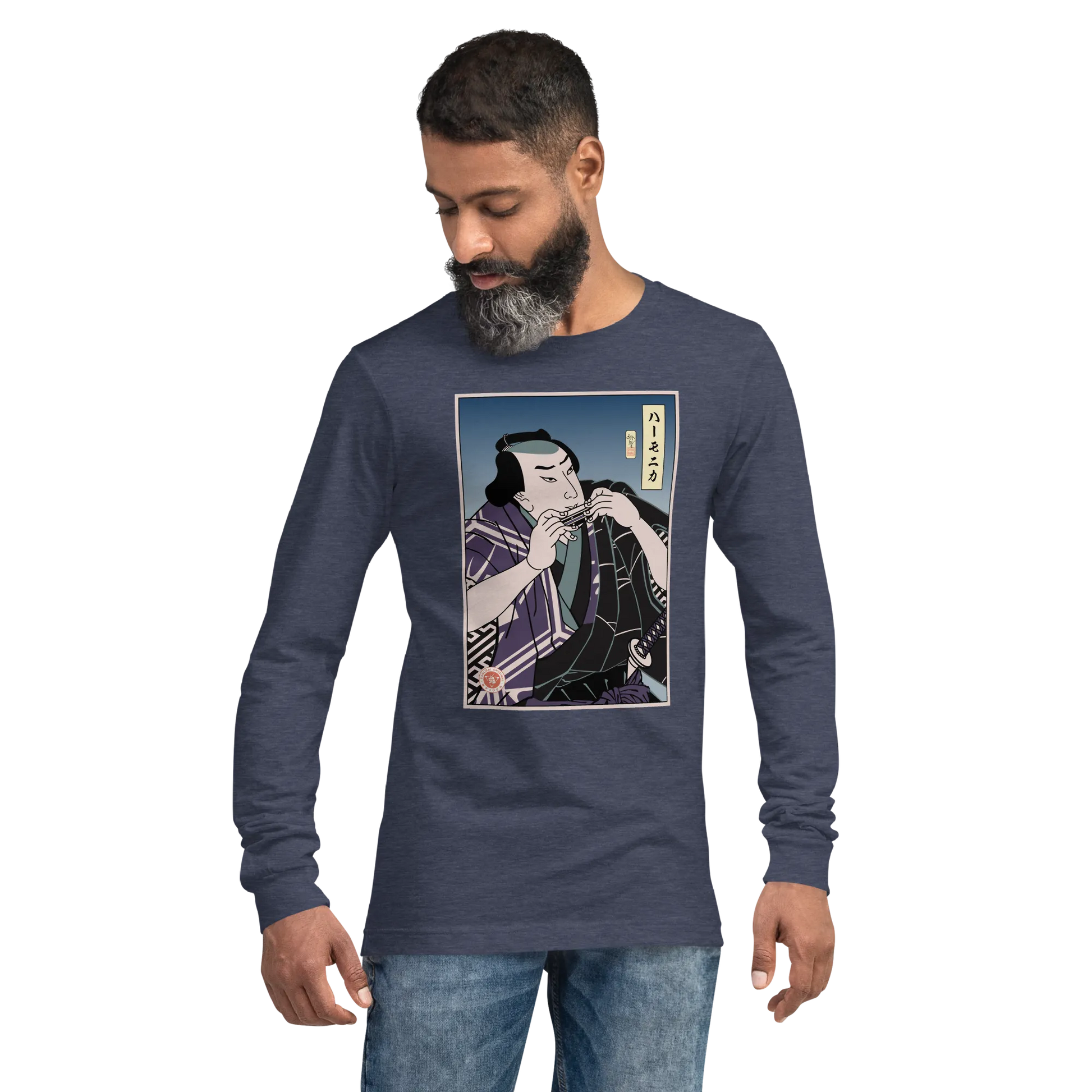 Samurai Harmonica Player Music Ukiyo-e Unisex Long Sleeve Tee -