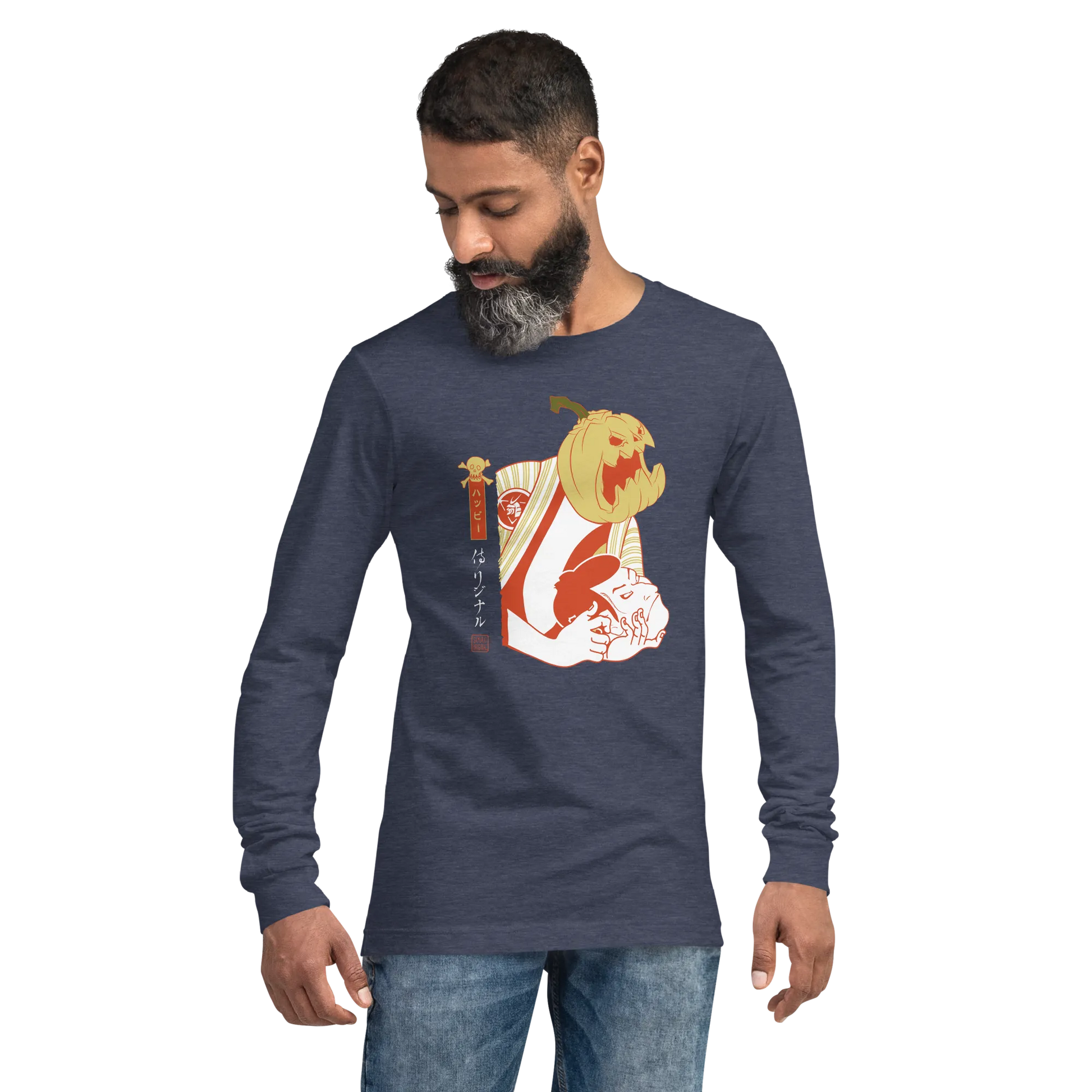 Halloween Pumpkin Japanese Ukiyo-e Unisex Long Sleeve Tee -