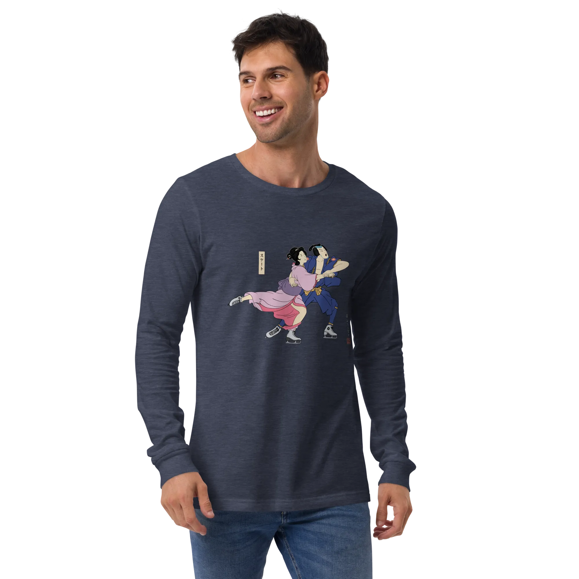 Samurai & Geisha Figure Skating Japanese Ukiyo-e Unisex Long Sleeve Tee - Samurai Original