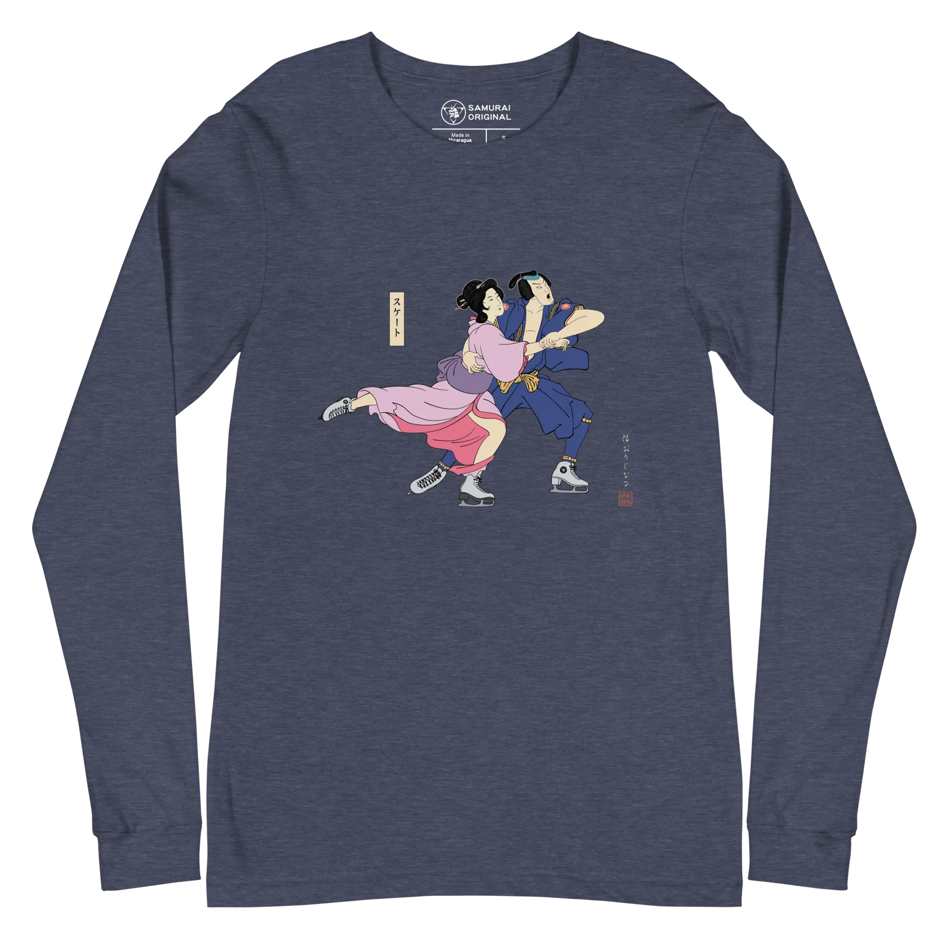 Samurai & Geisha Figure Skating Japanese Ukiyo-e Unisex Long Sleeve Tee - Samurai Original