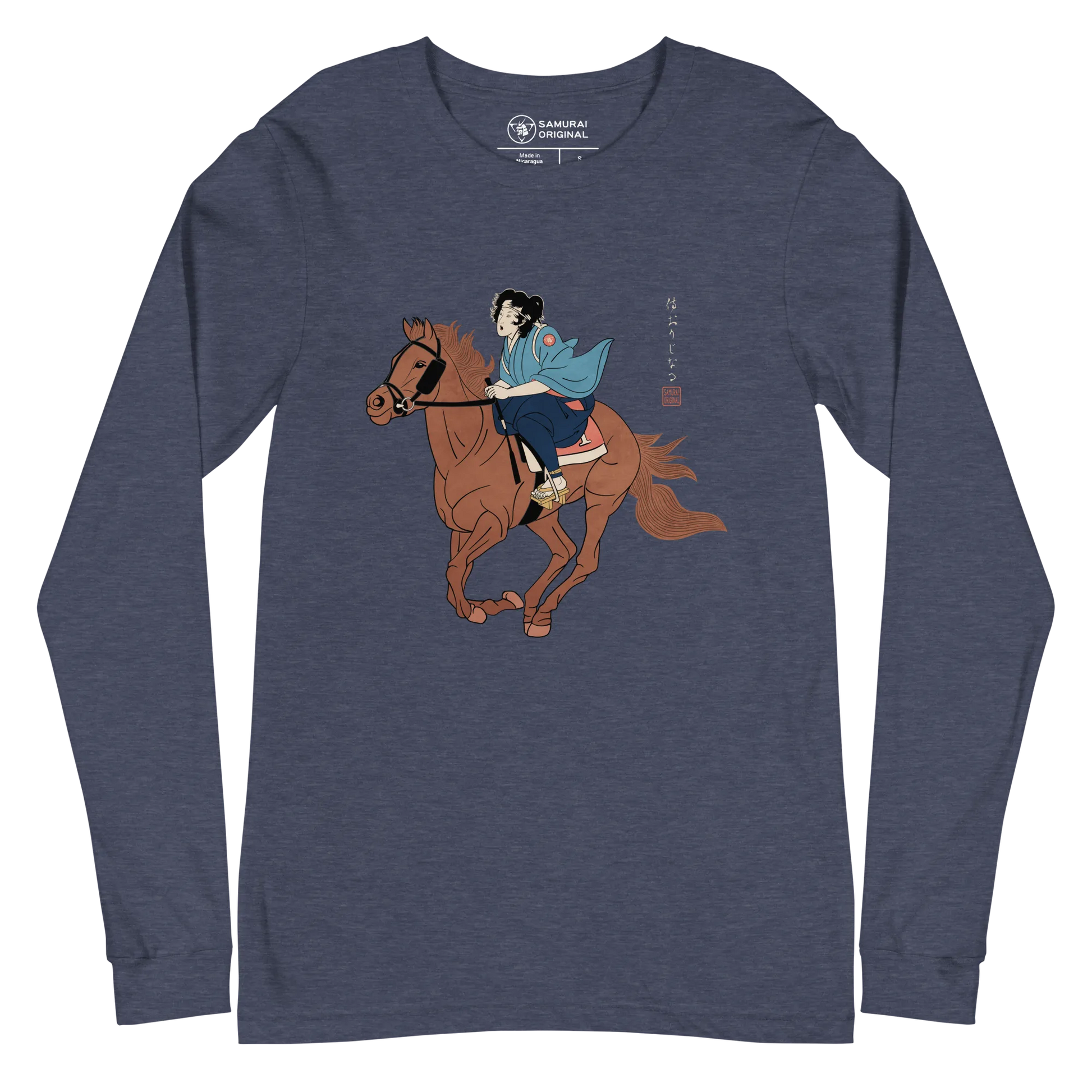 Onna Bugeisha Riding Horse Japanese Ukiyo-e Unisex Long Sleeve Tee - Samurai Original