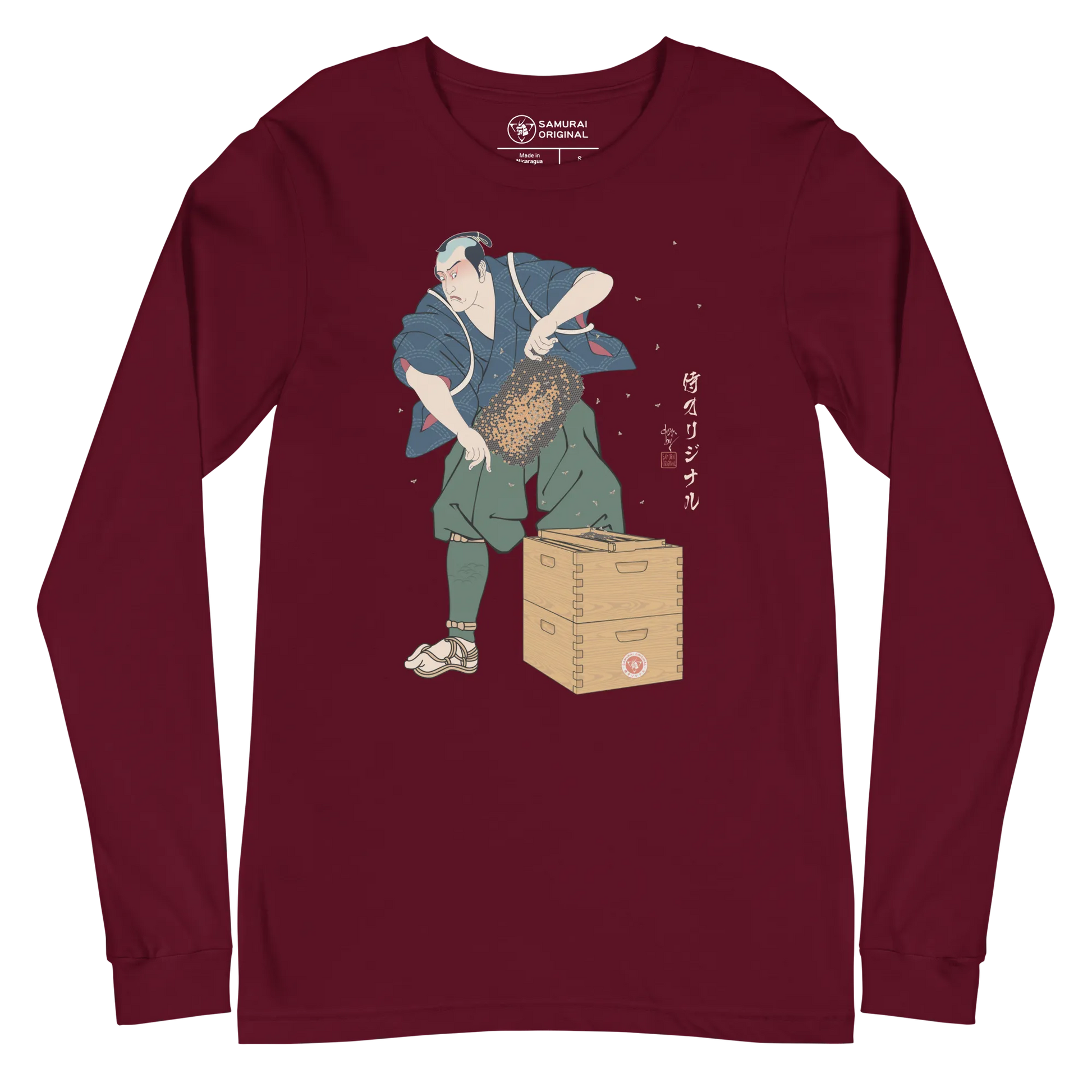 Samurai Beekeepers Ukiyo-e Unisex Long Sleeve Tee - Maroon / S